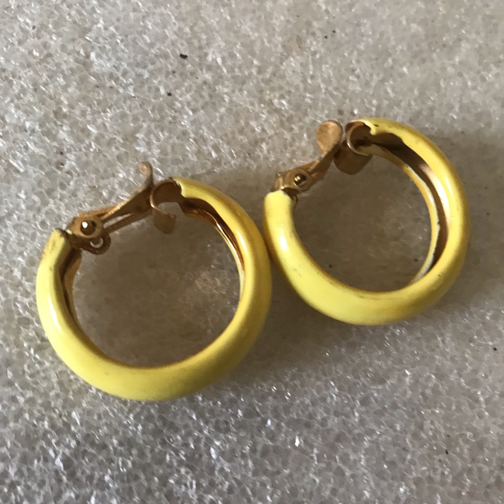 Yellow and Gold Women's Clip-On Earrings - Picture 2 of 3